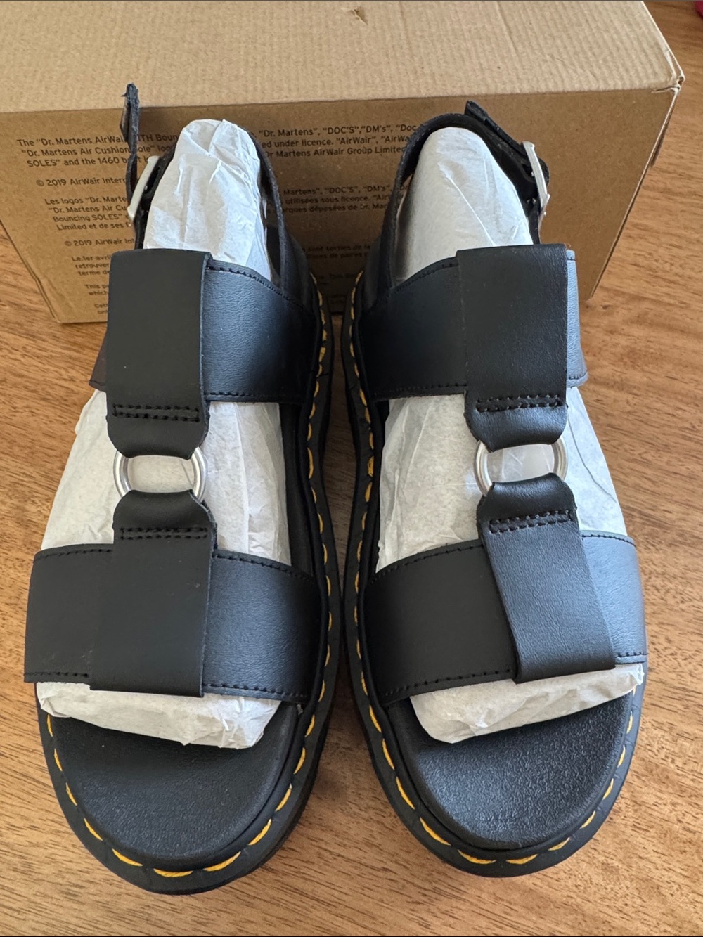 Dr. Martens Black Platform Francis Sandals with Yellow Stitching - Picture 5 of 6